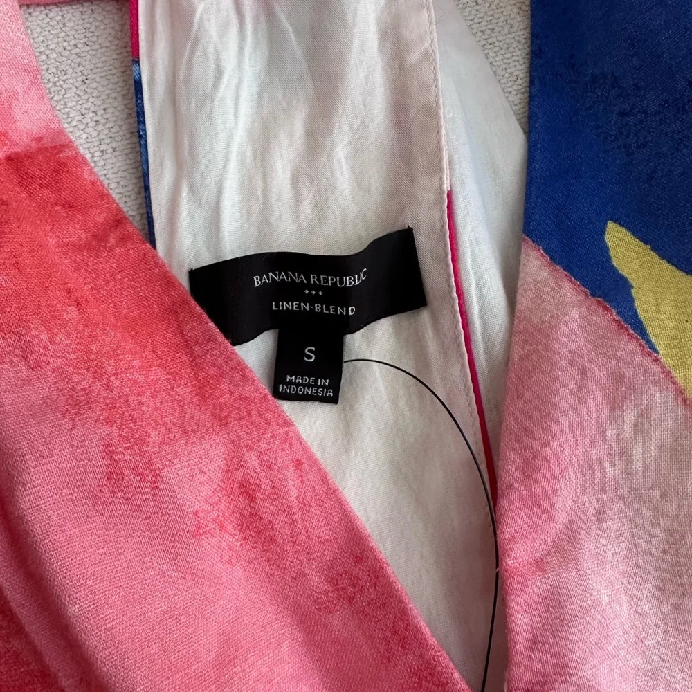 Banana Republic Factory Linen-Blend Twist-Back Midi Dress in Brushstroked Multi - Picture 4 of 8